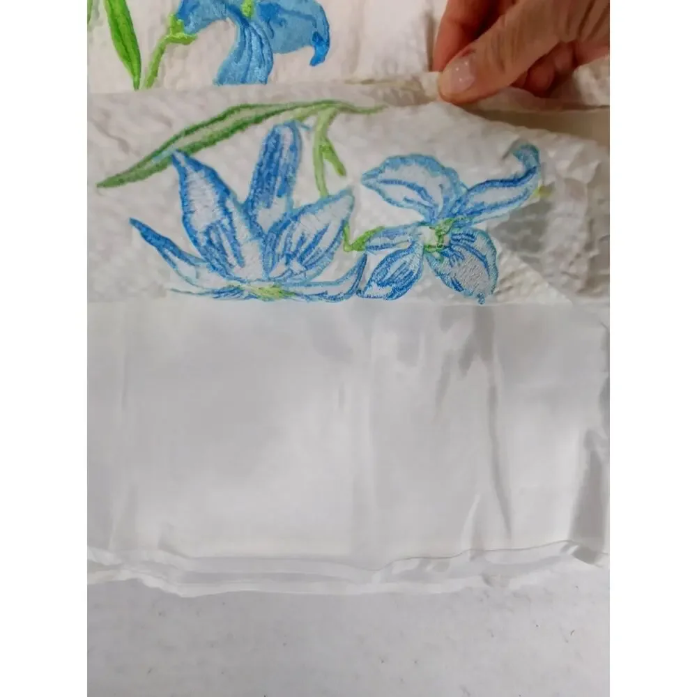 Dressbarn White 100% Cotton A-Line Skirt Lined Teal Floral Embroidered Size 14